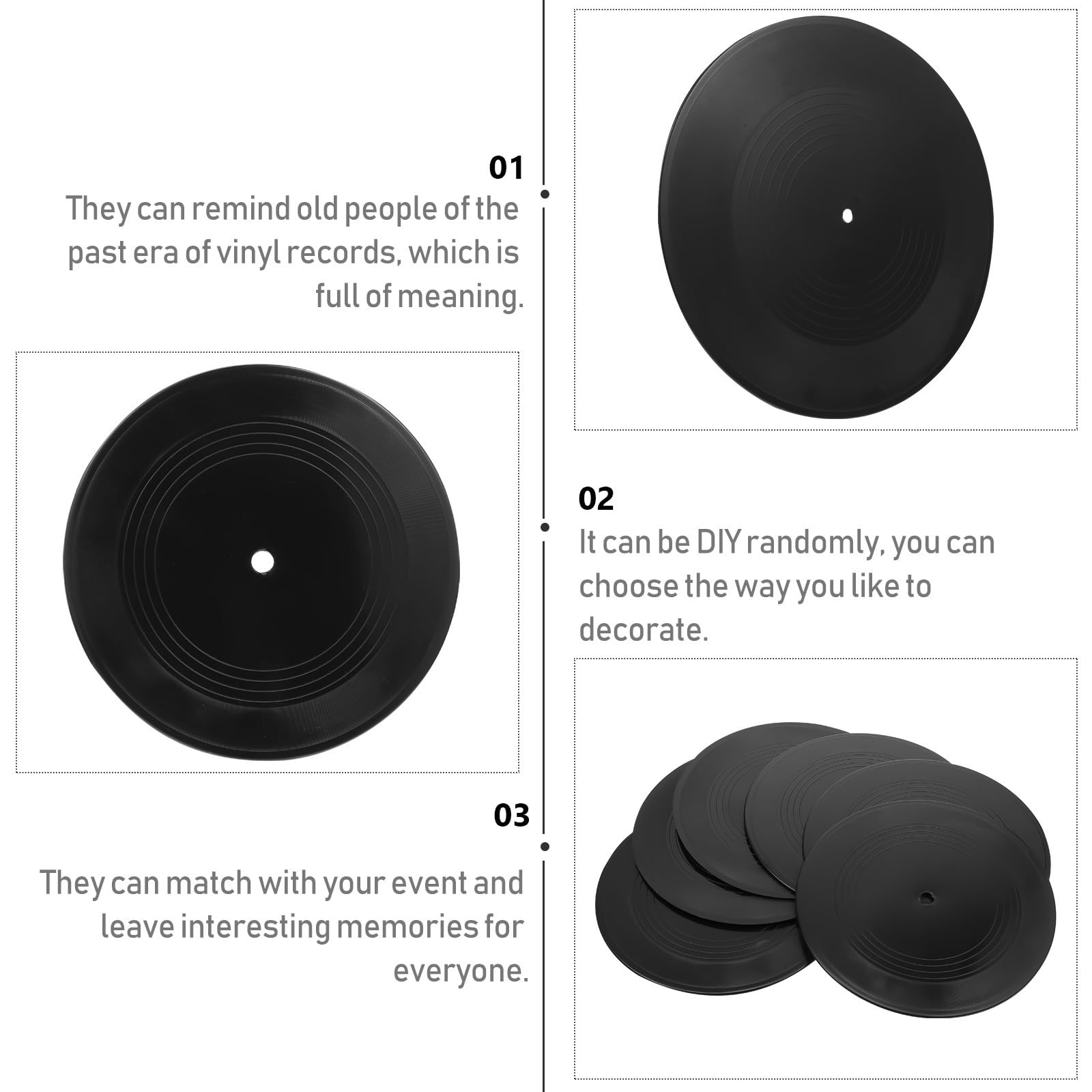 Zerodeko Set di 12 Dischi in Vinile Decorativi Neri per Arredamento D'interni, Stile Retrò Artistico, per Decorazioni Murali di Bar e Caffè
