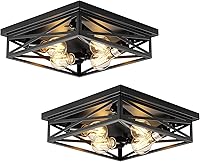 Vista 18 de Paquete de 2 Lámparas de Techo de Montaje al Ras Estilo Granja Vintage, Lámpara de Techo de 2 Luces para Pasillo y Cocina, Lámparas Industriales