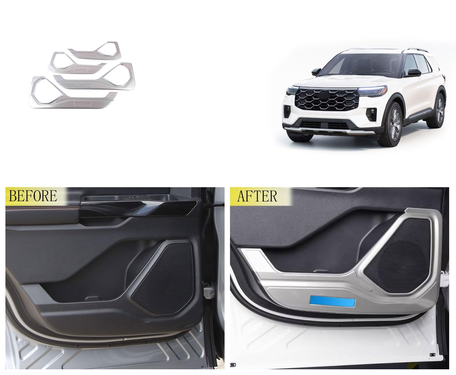 Car Accessories Compatible with Ford Explorer 2025 2024 2023 2022 2021 2020 Door Anti Kick Panel Cover Stainless — view 5