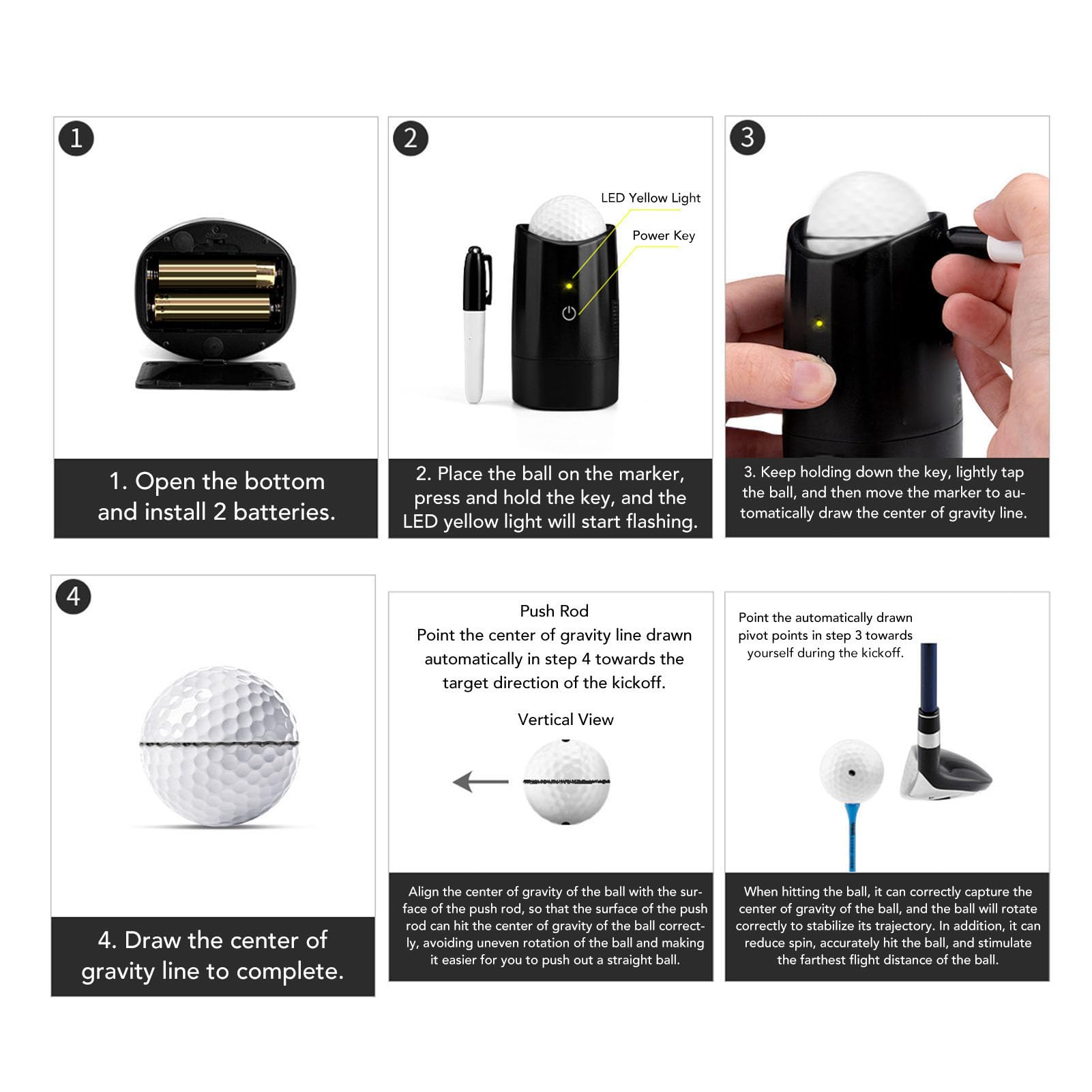 Luocute Golfball-Balancer, 10.000 U/min Hochgeschwindigkeits-Elektromotor für Präzise Ausrichtungsmarkierung, mit Automatischer Schwerkraftzeichnung, für Golfball-Balance und