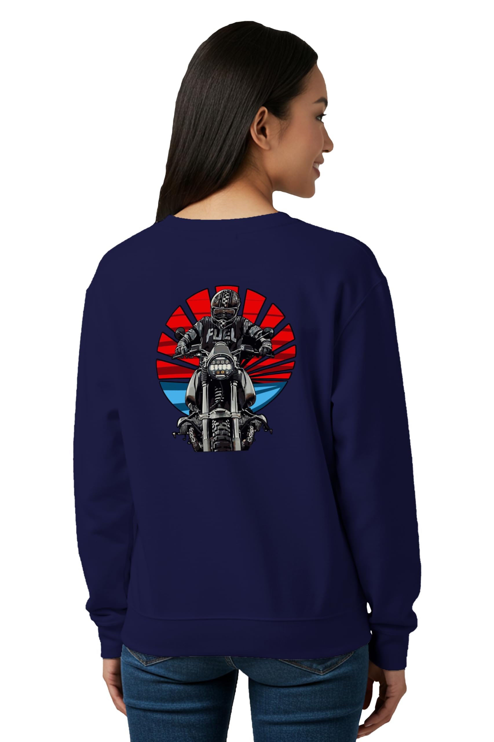Winter Sweatshirt for Women Biker Graphic Printed Round Neck Regular Fit Cotton Blend Gen Z Casual Sweatshirt-image-49