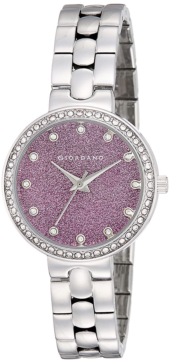 Giordano Shimmer Collection Analog Watch For Women With Diamond Studded Case, Purple Shimmer Dial And Silver Stylish Metal Strap Ladies Wrist Watch To Complement Your Party Look, Gift For Women A2068-33 (B0758FLXG9) Amazon Price History, Amazon Price Tracker