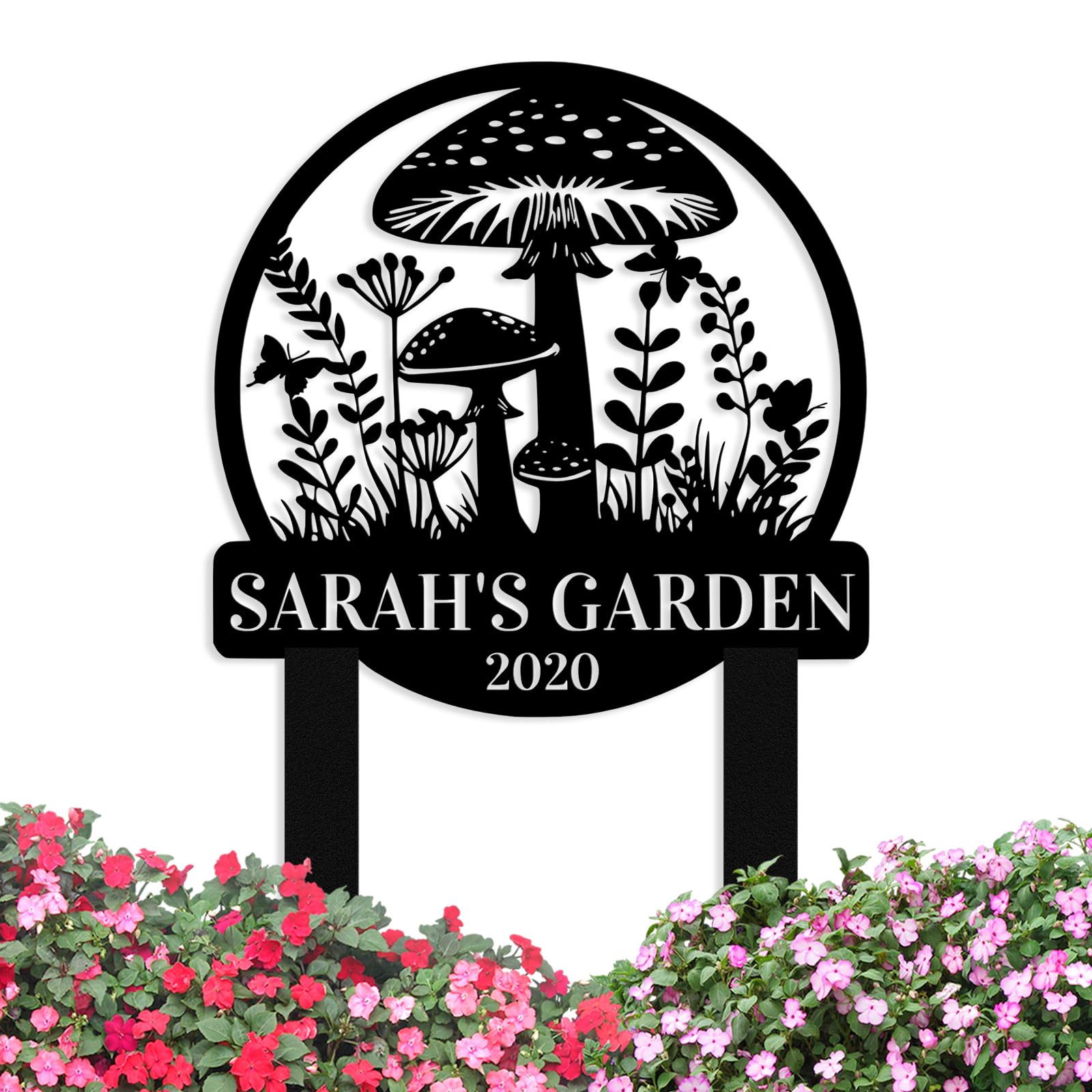 Custom Metal Mushroom Garden Signs with Stake, Personalized Garden Signs for Outside, Customized Garden Name Sign for Yard Lawn Outdoors Decor Gardening Gifts for Moms Grandmas Gardeners