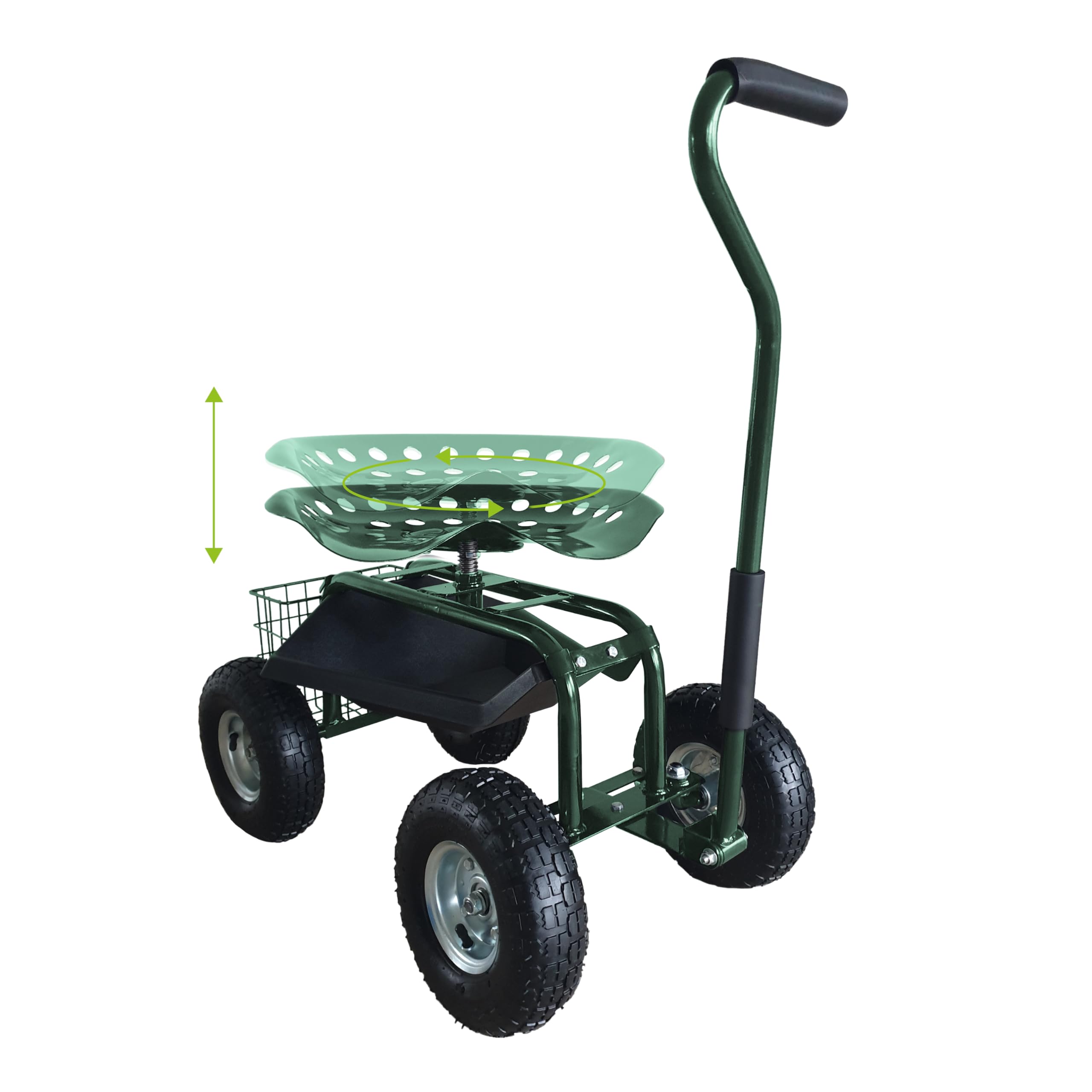 AXI AG22 Asiento de Jardin con Ruedas en Verde | Taburete de Jardinero con Caja de Almacenamiento | Carro de jardineria metalico con Carga MAX. 150 kg.
