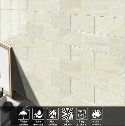 Miniatura 9 de TUOKING 99 azulejos autoadhesivos para salpicaduras de cocina, de 4 x 12 pulgadas, de PVC, autoadhesivos, de metro, piedra mate, azulejos de pared