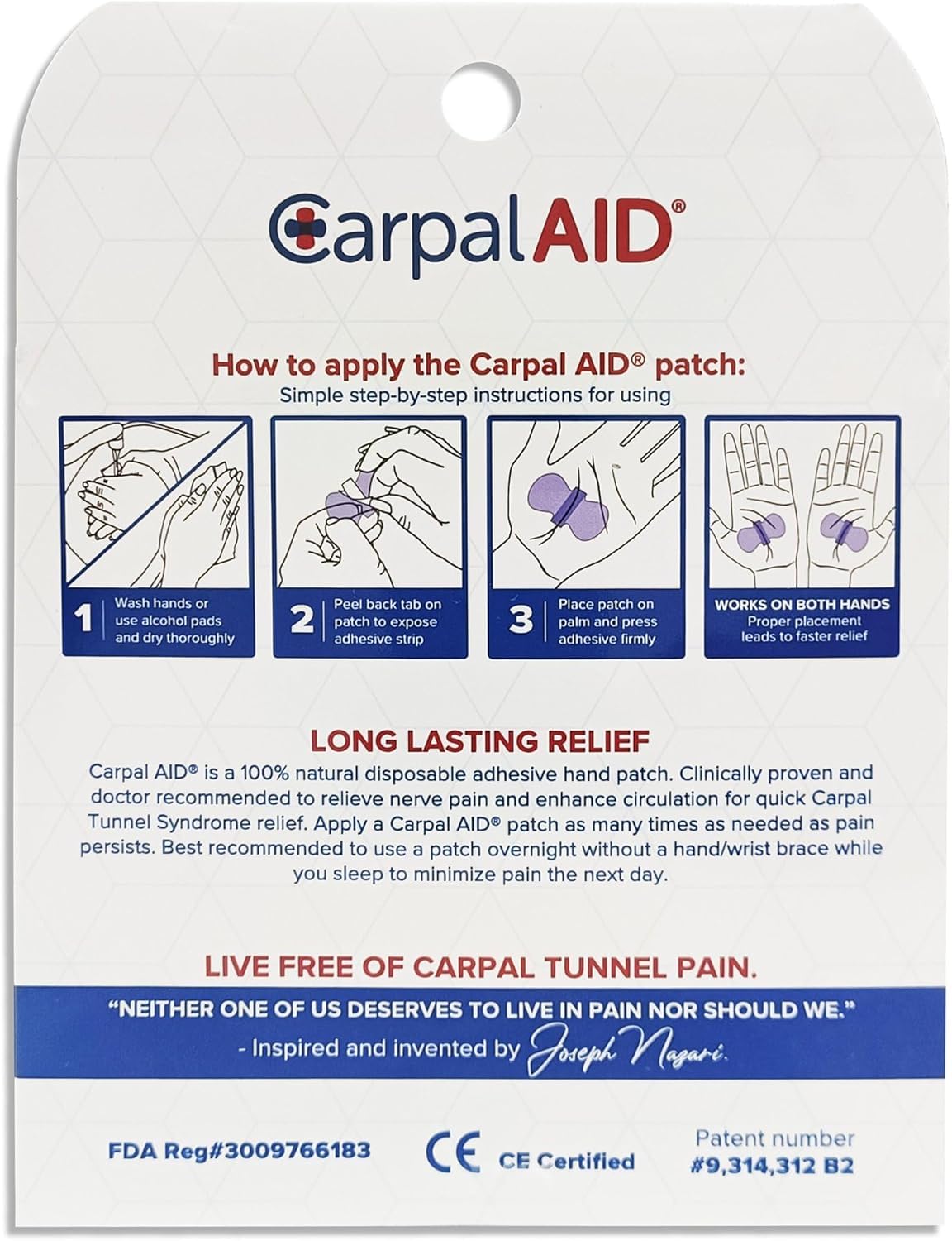 Carpal AID Clear Plastic Adhesive Hand-Based Carpal Tunnel Support for Either Hand CA-30PK UNI, 30 Ct