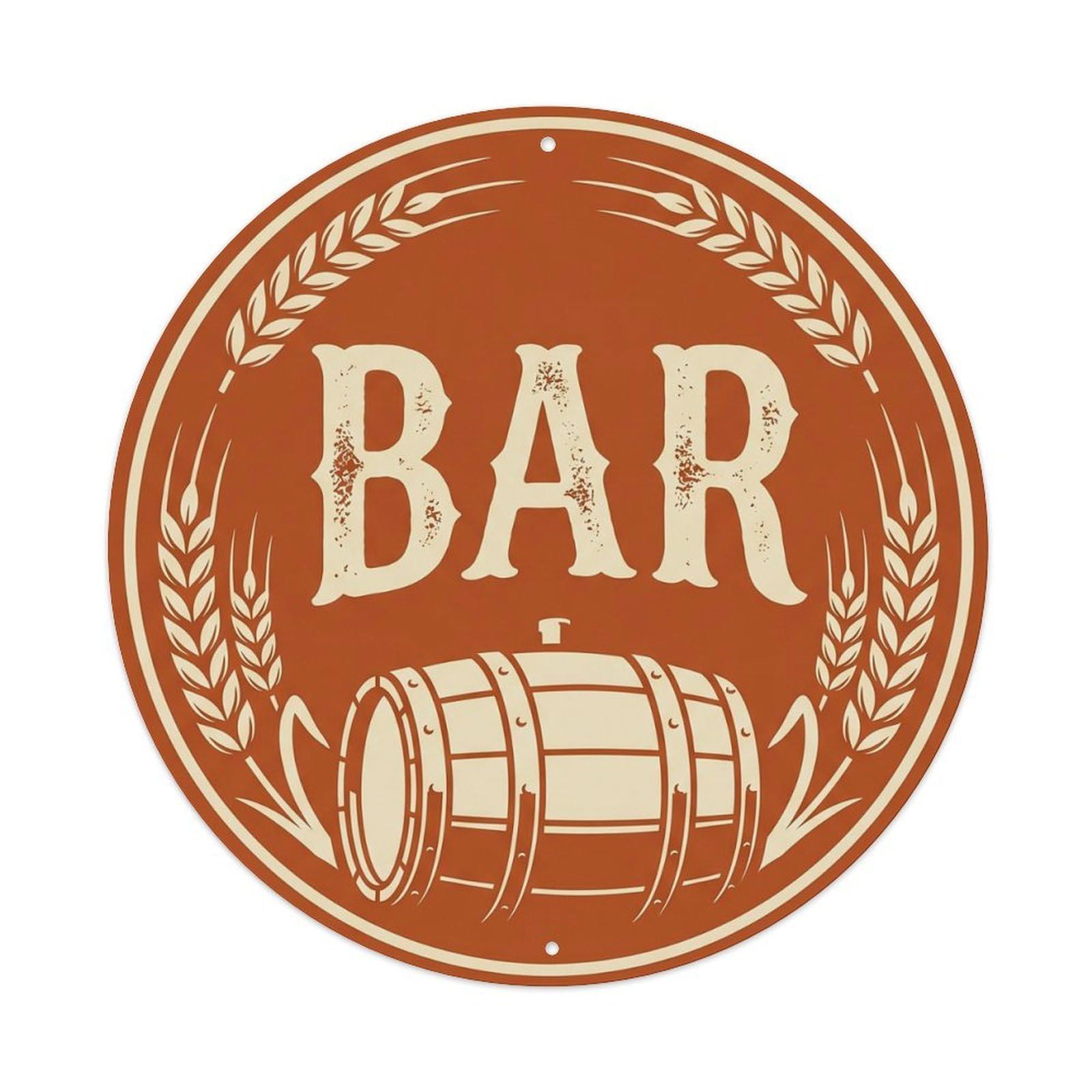 Vintage BAR Rust Brewery Ornament Metal Tin Sign Plaque Wall Decor for Cafe, Club, Garden Round Metal Poster 8x8Inch