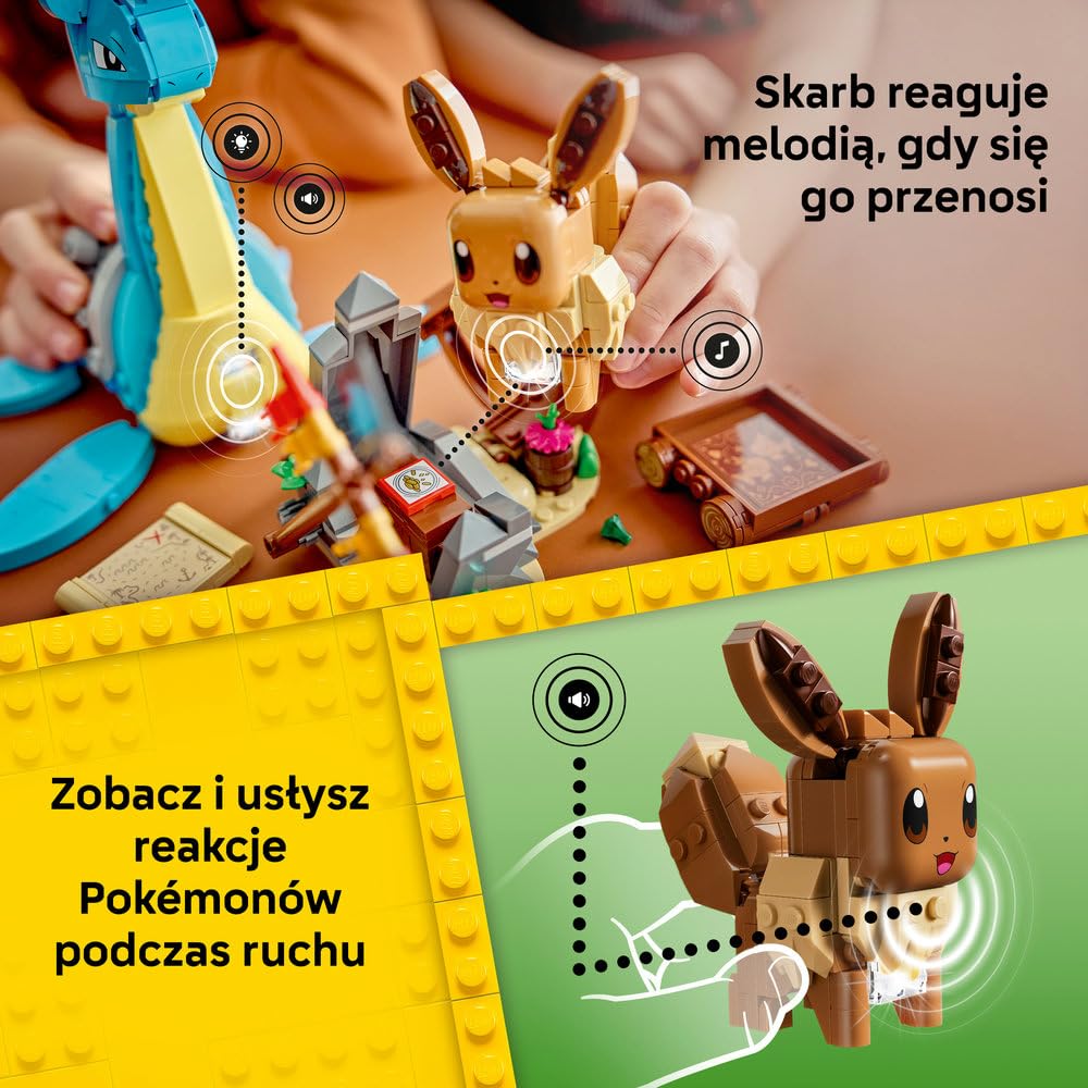 LEGO Pokémon SMART Play: Eevee i Lapras — poszukiwanie skarbów 72162 | Interaktywna zabawka z figurkami Pokémonów z klocków, zestaw kompatybilny, prezent dla dzieci 8+, 3 SMART Tagi, 623 elementy