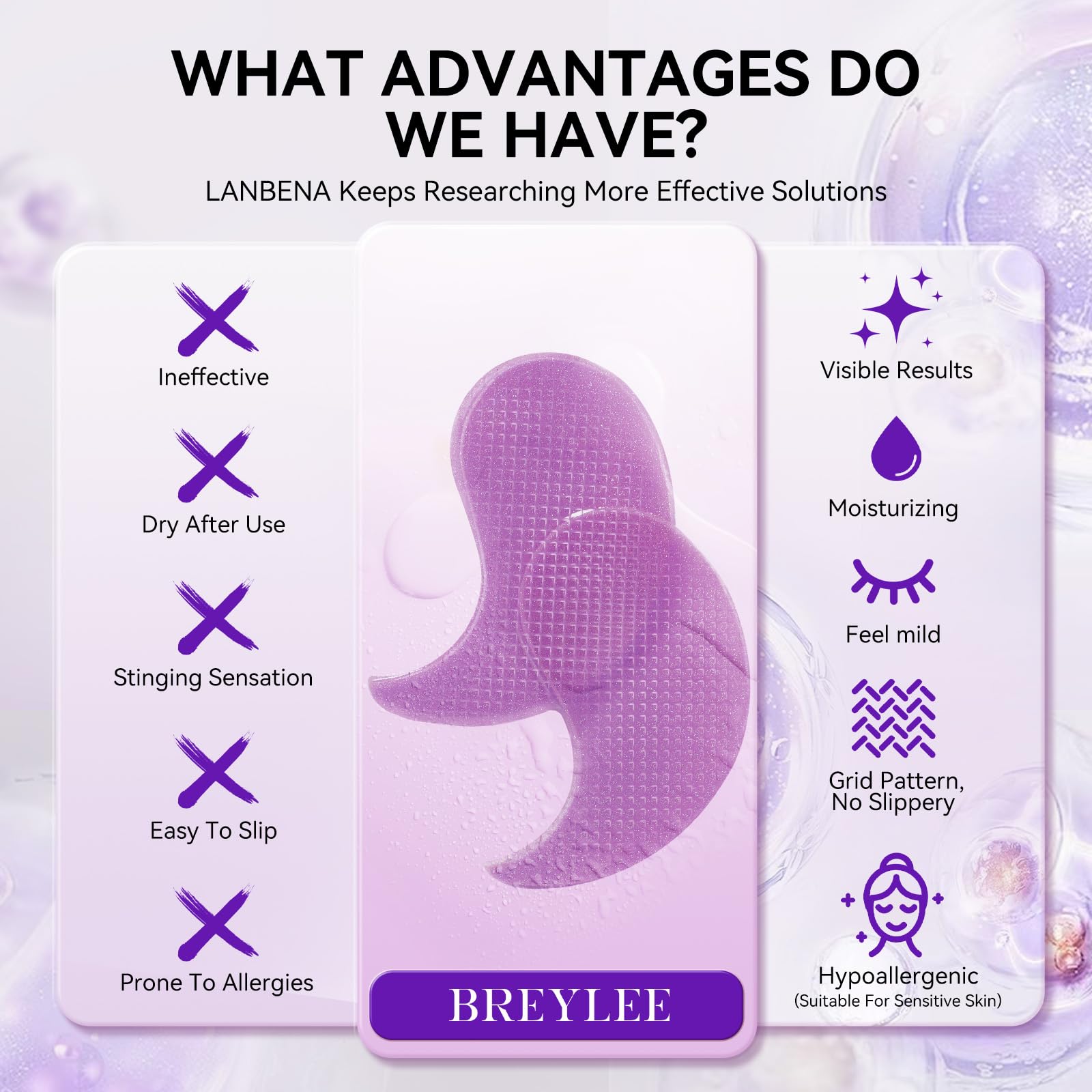 BREYLEE Aloe Vera Eye Masks– 60 Pcs - Puffy Eyes and Dark Circles Treatments – Look Younger and Reduce Wrinkles and Fine Lines Undereye, Improve and Firm eye Skin - Pure Natural Material Extraction: Retinol purple