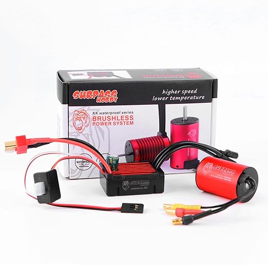 Surpass Hobby 2435 4800KV Brushless Motor and 25A ESC Electric Speed Controller Combo Upgrades for 1/16 1/18 RC Truck LaTrax Teton Desert Prerunner Rally SST Wltoys A959 (Red)