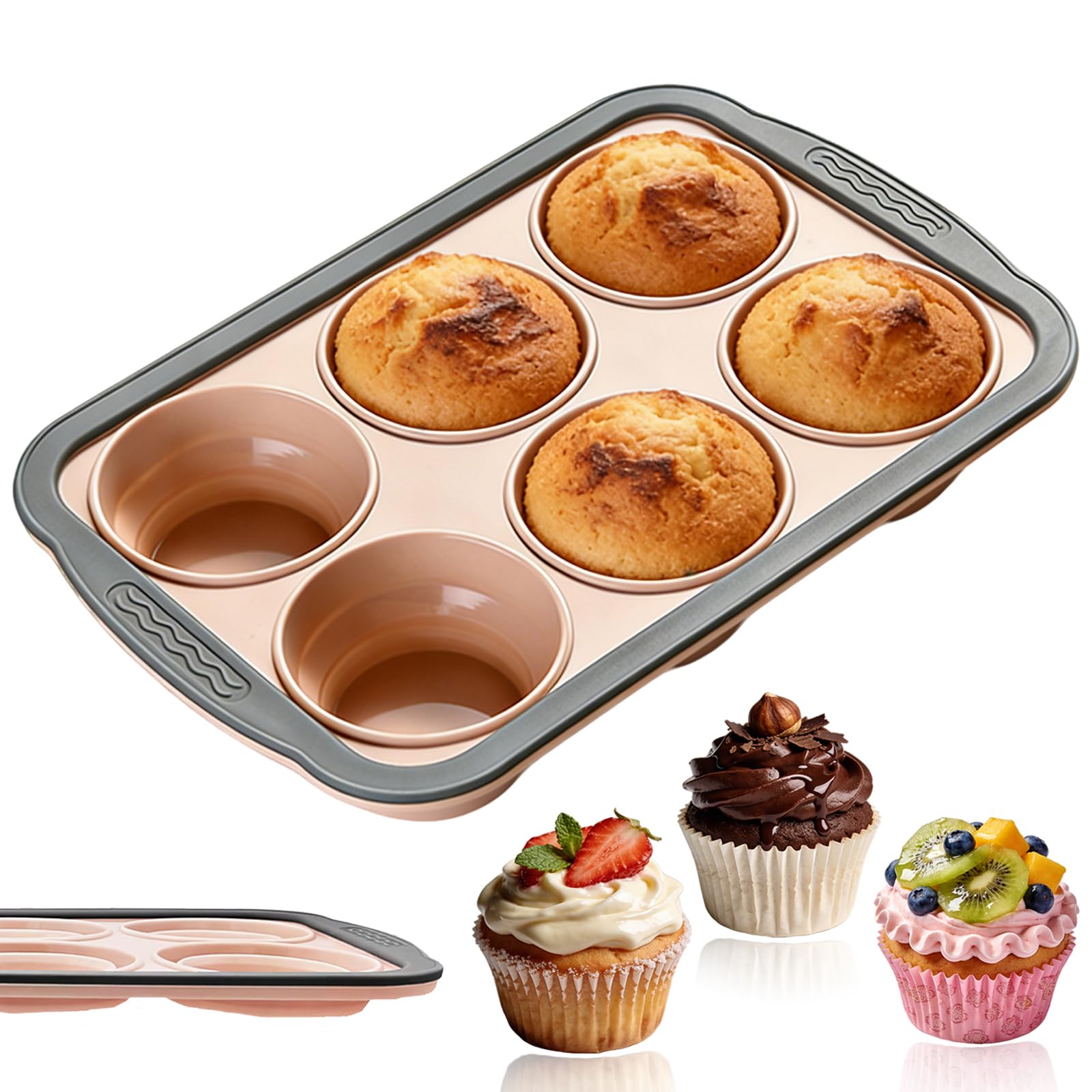 Silicone Muffin Pan for Baking with Metal Reinforced Frame,6 Cups Muffin Pans Nonstick Silicone Cupcake Pan for Egg Bite,Cupcakes, Breads,Muffin