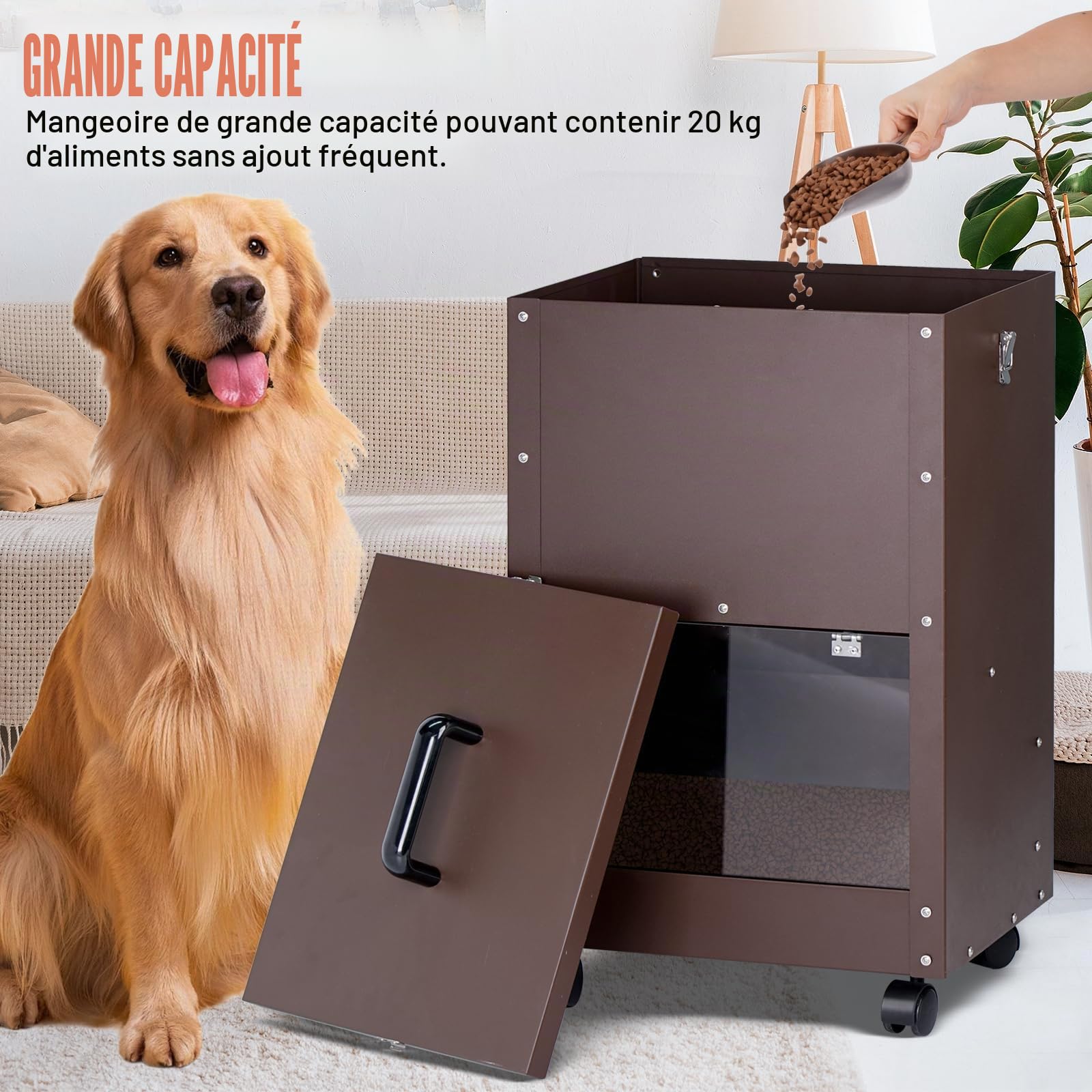 Mangeoire Automatique MasXirch pour Chien de Grande Race, 45 Livres, Distributeur Automatique de Nourriture pour Chien, Facile à DéPlacer avec des Roues