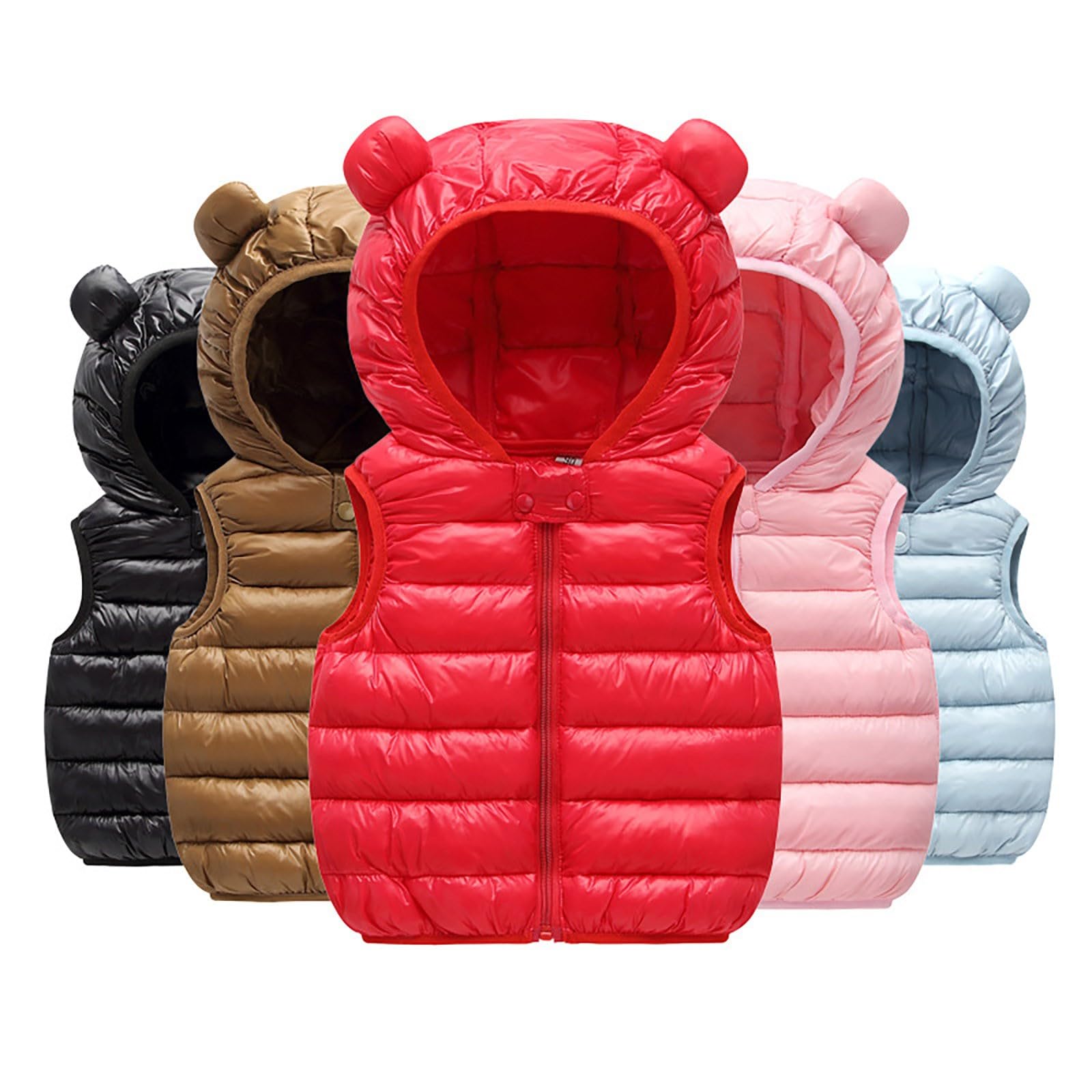 RNTOP Baby Boys Girls Hooded Puffer Vest Winter Coats Toddler Solid Lightweight Sleeveless Bear Ears (Red, 18-24 Months)