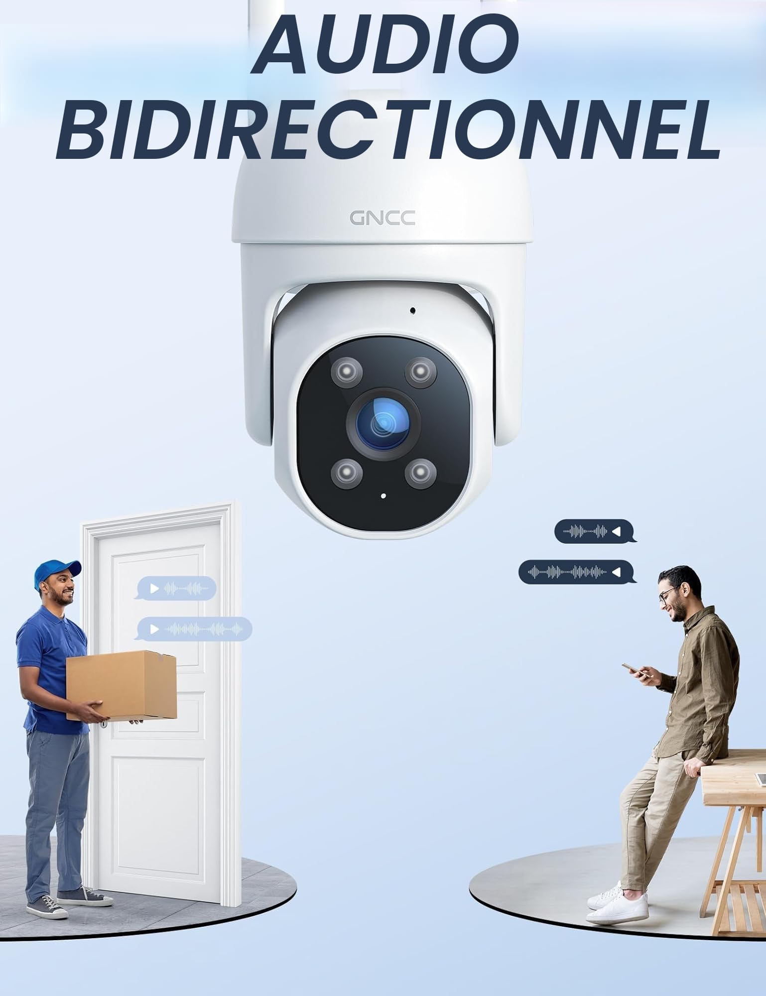 GNCC GK2 Pack de 2 Caméras de Surveillance WiFi Extérieures 1080P, PTZ 360°, Vision Nocturne en Couleur, Suivi de Mouvement, Alarme Lumineuse, Audio Bidirectionnel, Sirène, Compatible avec Alexa, IP65
