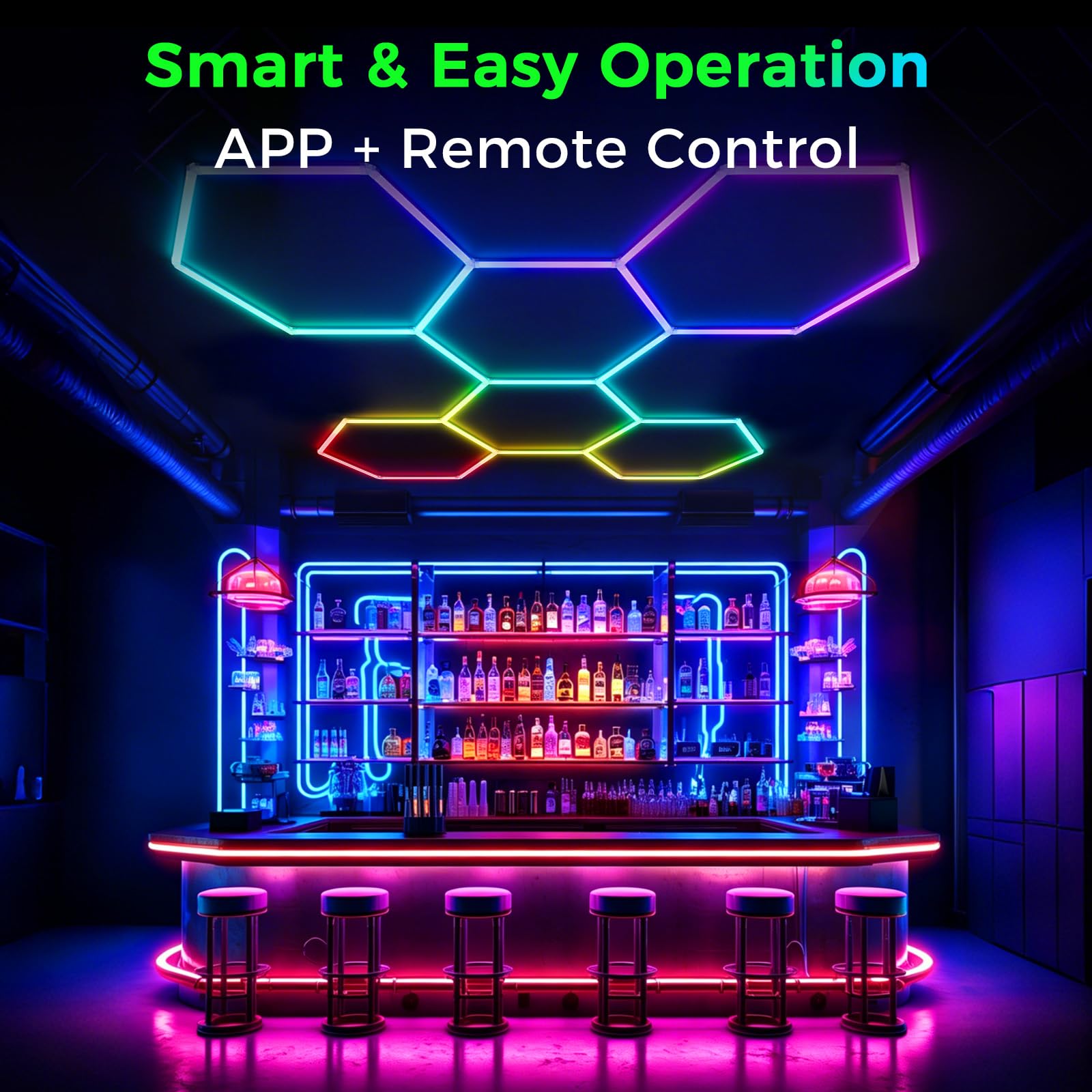Éclairage RGB Hexagonal Iluminación 6 Hex 261W LED en nid d'abeille | Lámparas de techo hexagonales ambientales regulables luces para videojuegos/decoración de bares/gimnasios/salas de eSports