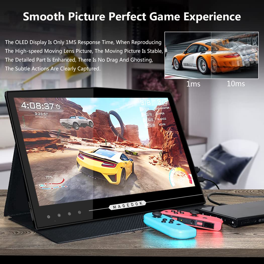 13,3 cala 2k OLED Przenośny monitor ekran dotykowy, 54000:1, Freesync QHD IPS,100% DCI-P3 1ms Przenośny monitor do laptopa, smartfona, konsoli do gier itp.