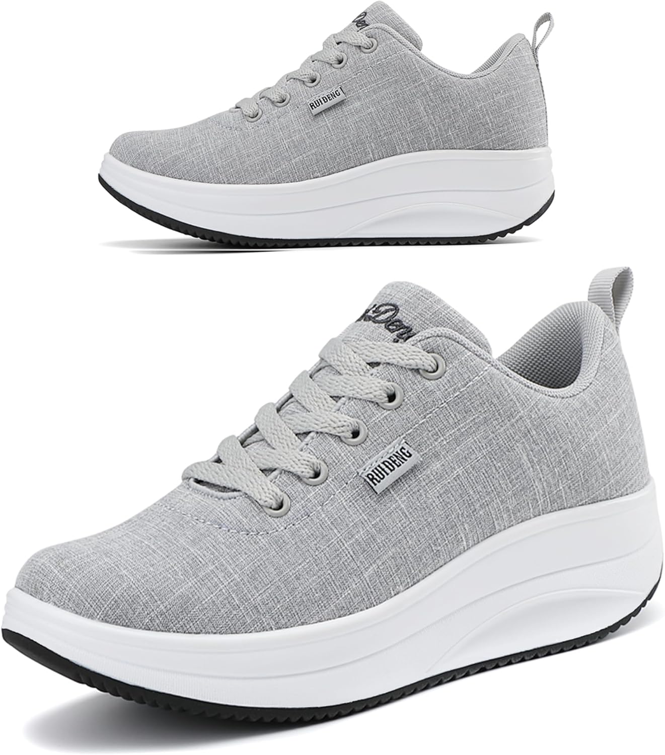 RUIDENG Platform Sneakers for Women Walking All Day | Slip Resistant Work Shoes for Women Comfortable | 2 Inch Thick Wedge Rocker Bottom