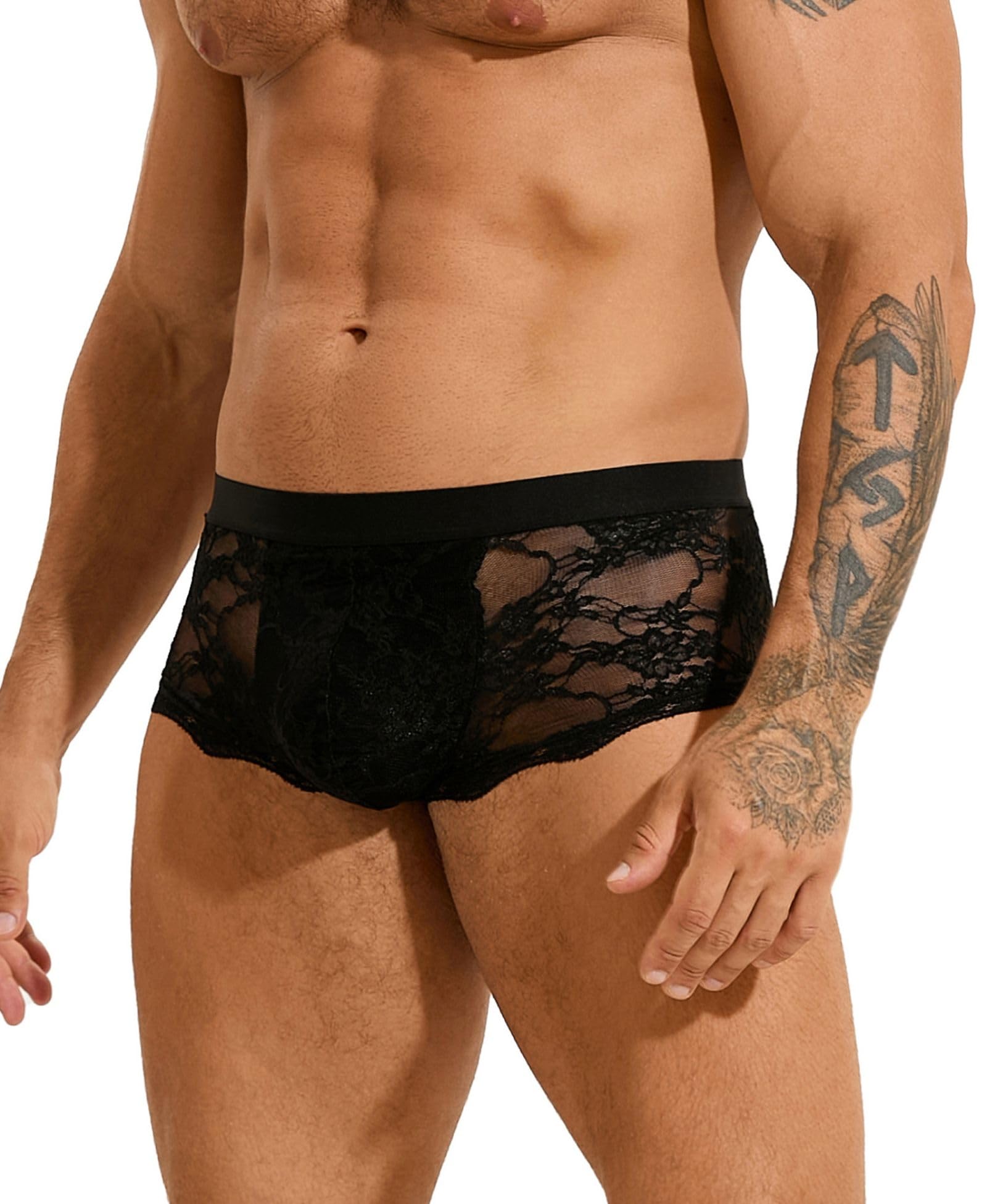 Mens Lace Briefs Sheer Sexy Underwear for The Bedroom Stretch Waistband Boxer Shorts Sissy Panties S-XL