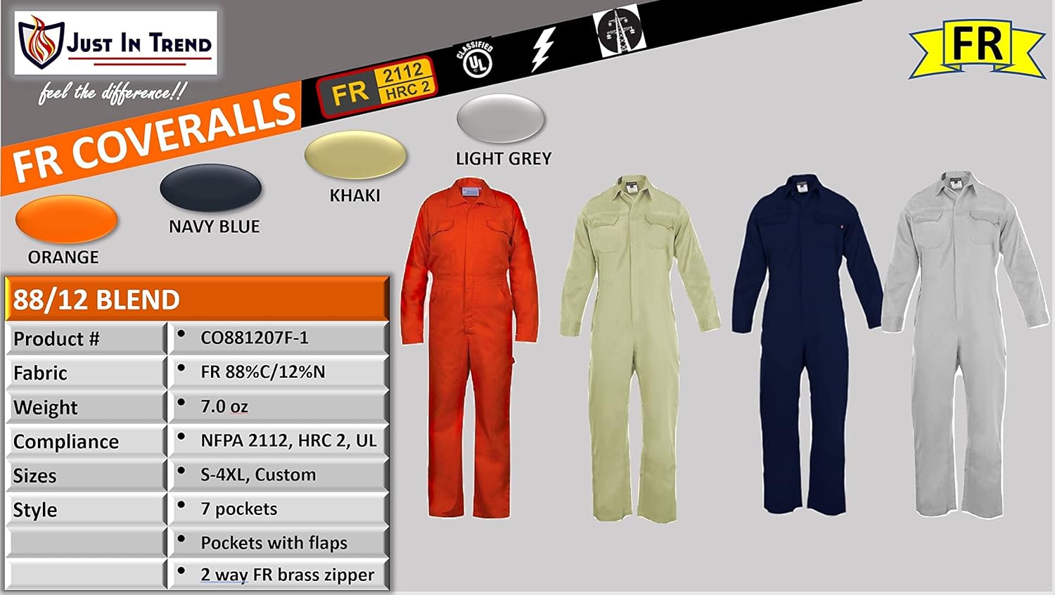 Flame Resistant FR Coverall - 88% C / 12% Nylon - 7oz - Image 6