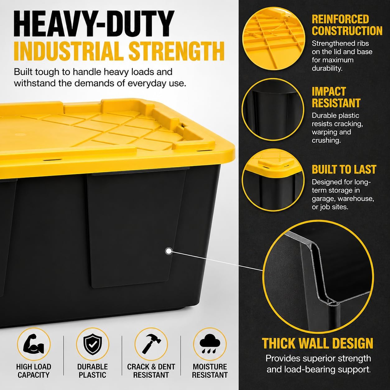 Sterilite 24-Pack 27 Gallon Industrial Storage Totes with Lids – Heavy Duty Stackable Plastic Storage Bins, Secure Latching Lid Containers for Garage, Moving & Home Organization