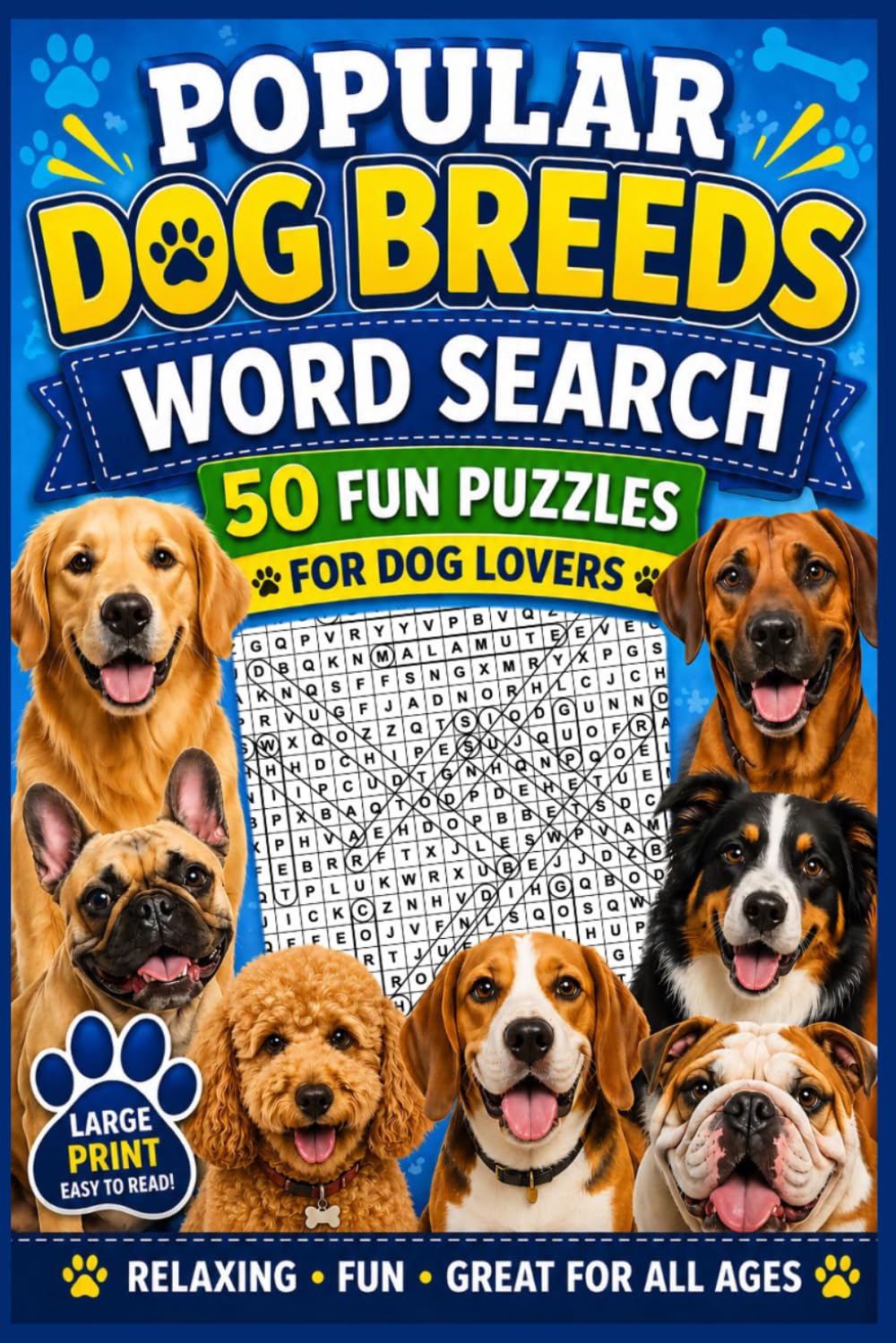 Popular Dog Breeds Word Search: 50 Fun & Relaxing Puzzles for Dog Lovers