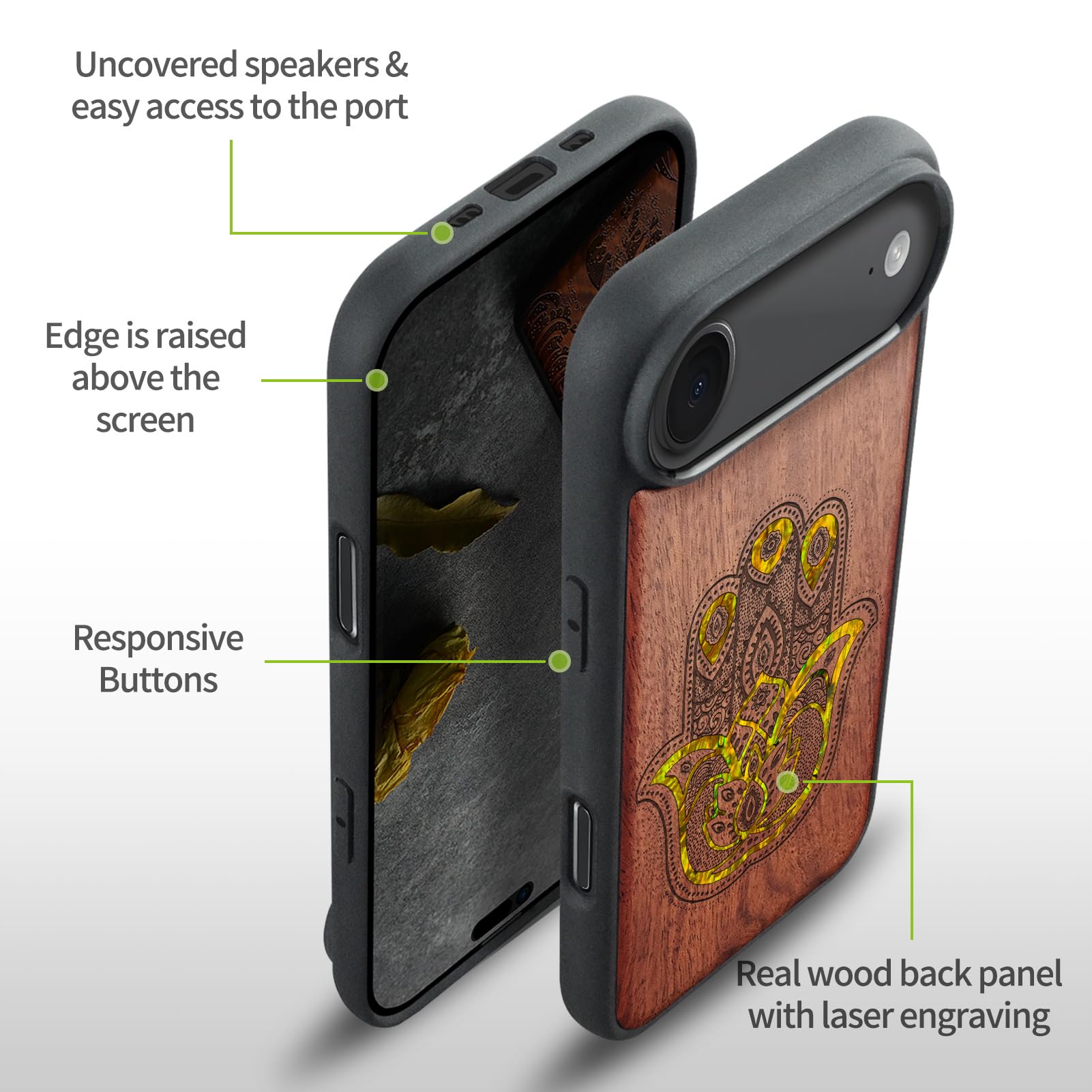 Carveit Funda Magnética para iPhone Air Compatible MagSafe [Madera y incrustación de mejillones] Protectora Antigolpes para iPhone 17 Air Carcasa (Rosa-Armonía Étnica)