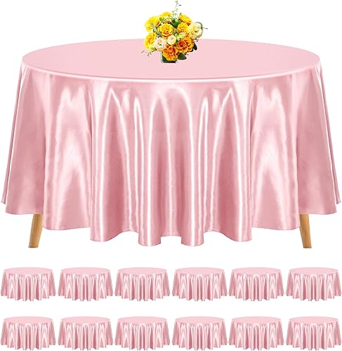 Paquete de 12 manteles redondos de 108 pulgadas, mantel de tela satinada color oro rosa para mesa redonda, resistente a las arrugas, lavable, mantel