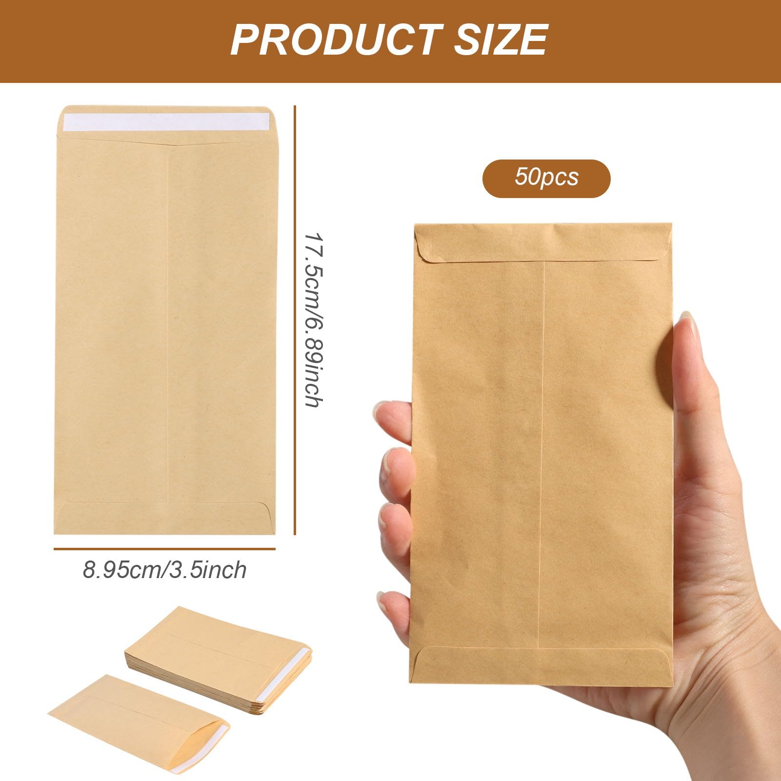 Buste in carta kraft 16,5 x 10 cm autoadesive 50 pezzi per semi denaro regali