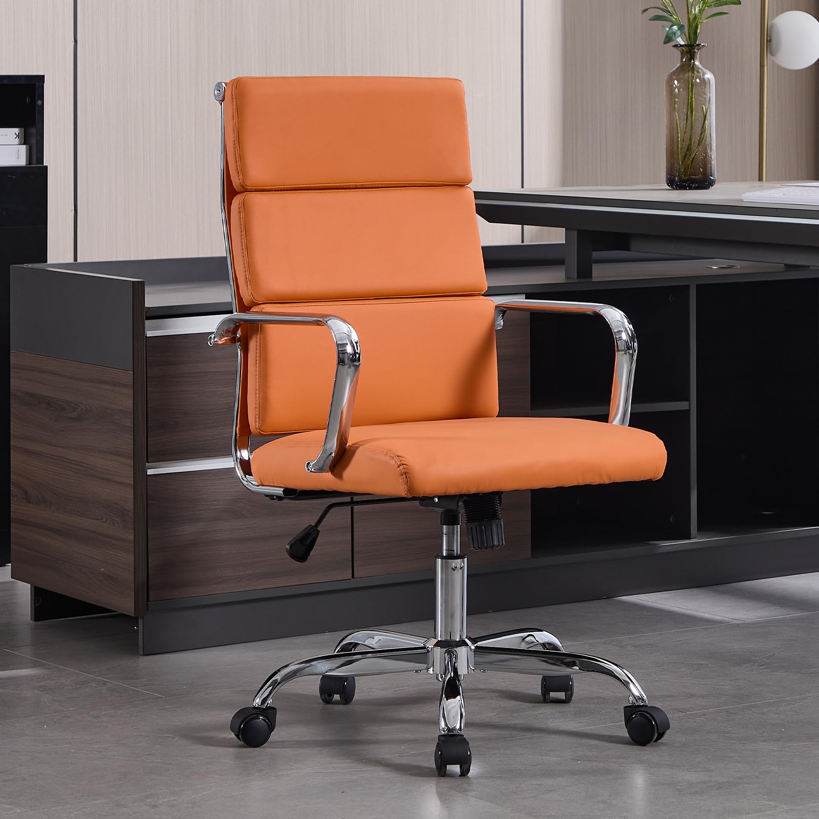 Haranuo Office Chair, Ergonomic Adjustable Desk Chair, Mid Back Executive Comfortable Leather Lumbar Support Home Computer Chair with Padded Seat