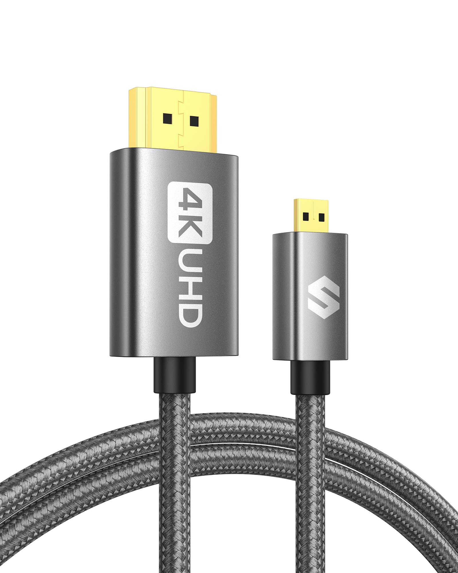 Silkland Micro HDMI to HDMI Cable 6.6ft, [Gold Plated, Sturdy Aluminum] Supports 4K@60Hz, HDR, Ethernet, ARC, Compatible with Raspberry Pi 4, GoPro Hero 3/4/5/6/7, Cam Link 4K, Sony A6400 A6000 Camera
