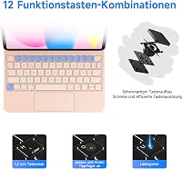 HOU iPad 10 Billentyűzet Trackpaddal - 7 Színű Háttérvilágítás, Mágneses Tok, QWERTZ Kiosztás, 10. Generációs iPad 2022 Kompatibilis, Rózsas 4