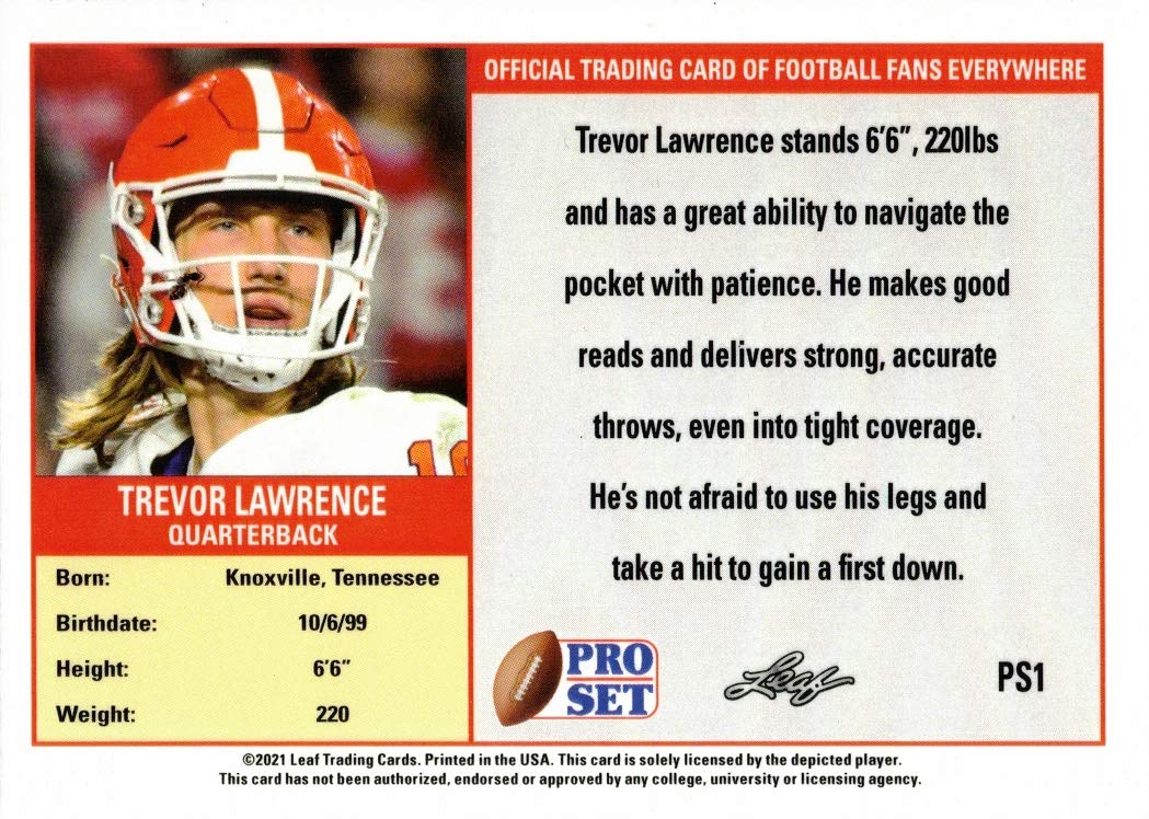 Amazon.com: 2021 Leaf Pro Set Football #PS1 Trevor Lawrence Rookie