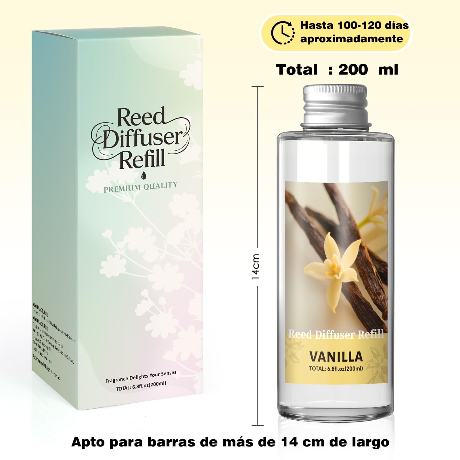 SCENTORINI Difusor De Fragancia Para Habitación Vainilla200ML Recambio De Aceite Esencia, Ambientadores De Hogar Fragancia Duradera Para El Hogar, Baño y Decoración De Habitación