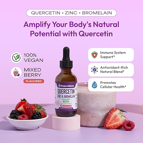 Miniatura 2 de Gotas líquidas de quercetina con bromelina y zinc (5 mg) - Apoyo inmunológico para adultos y niños - Bioflavonoides ultraconcentrados - Defensa