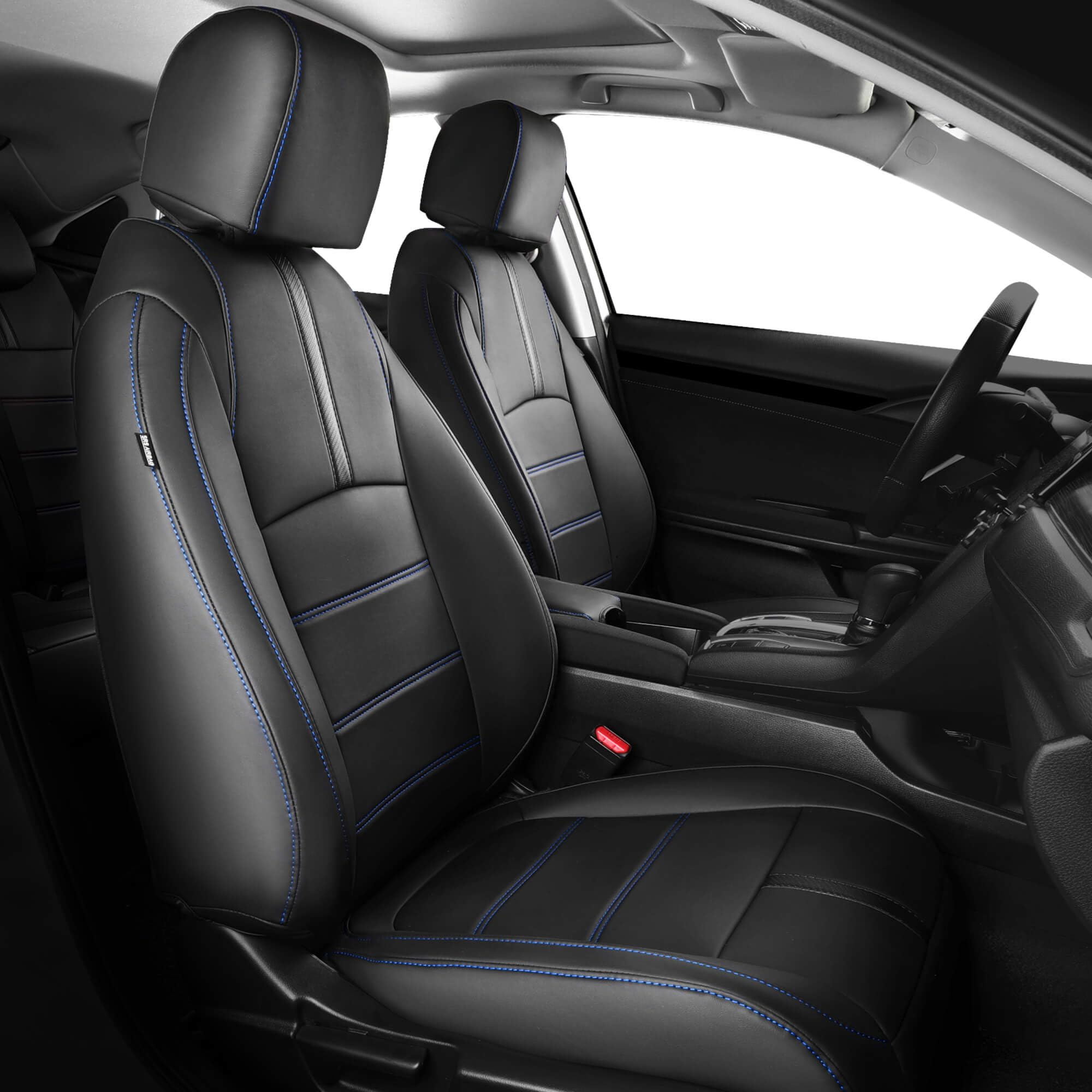 Leather Seat Covers for Honda Civic Hatchback EX, EXL, Sport, Touring, 2016-2021, Car Seats Cover Full Set Seatback Waterproof, Black Blue line (60/40 Split Seatback-with Rear Armrest)