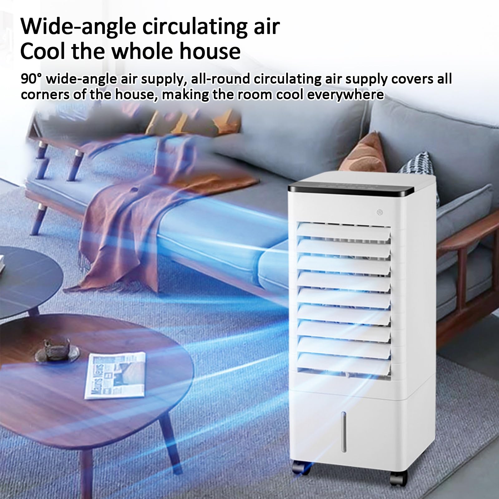 Genérico Enfriador de Aire evaporativo portátil con 3 velocidades, 2 Compartimentos para Hielo, depósito de 35 litros, 4 Ruedas y Potente Motor para refrigeración Exterior (150 W).