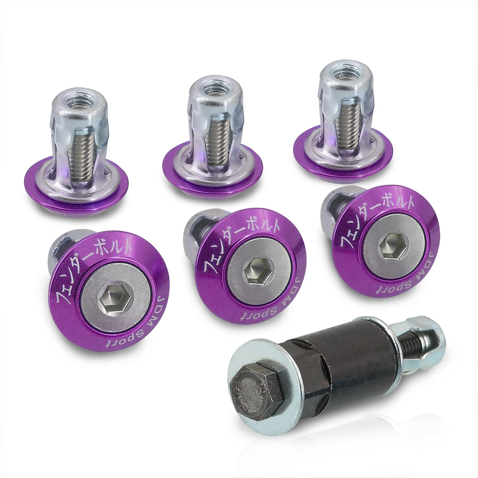 AJP Distributors Universal JDM Sport 6-Piece M6 x 20mm T-6061 CNC Billet Aluminum Engine Bay Dress Up Fender Washer Hex Screw Bolt Nut Bumper Anchor Key Fastener Kit Anodized Purple