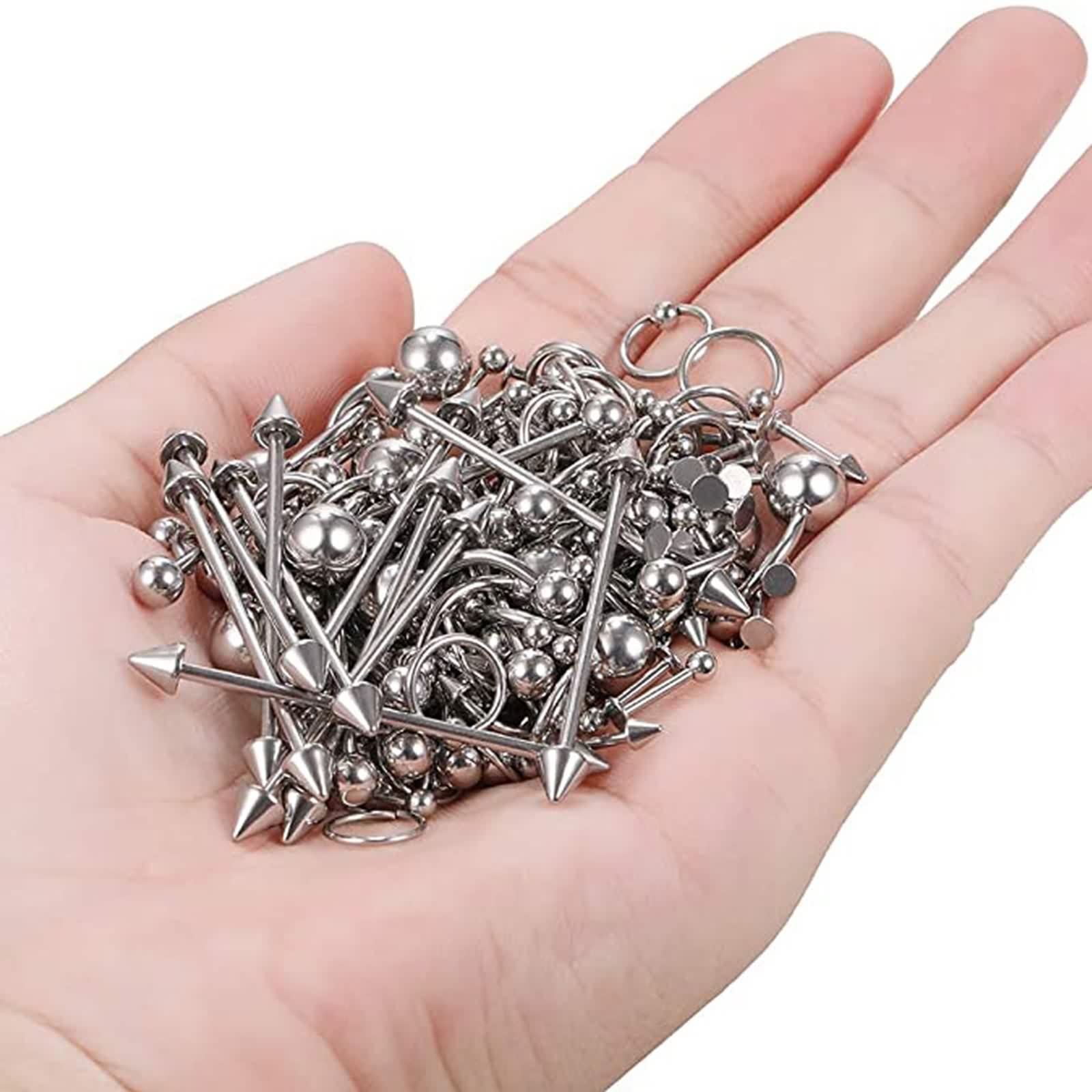 Wycian Nostril Piercing Set, Piercing Naso Argento Sottile 150PCS Acciaio Inossidabile Forma a C, Forma a S, Perno a Cerchio 1.2Mm/1.6MM per Femme