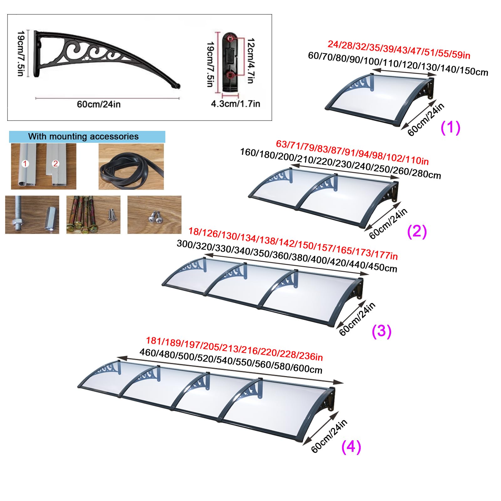 Toldo para puerta exterior, resistente a los rayos UV, cubierta de porche frontal, protección contra la lluvia y la humedad, toldo para exteriores, para entradas, refugio de techo resistente a la