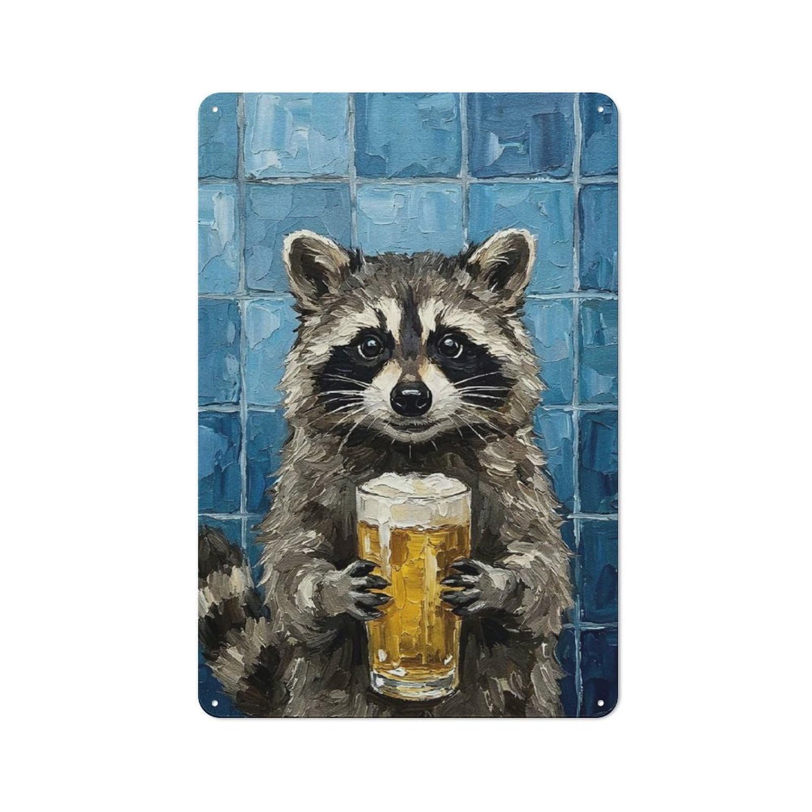 Junmoney Style-7 Shed Metal Sign With Raccoon With Beer Painting Design 30X20cm, Vintage Porch Wall Decor For Patio Bar, Workshop, Shed Or Kitchen