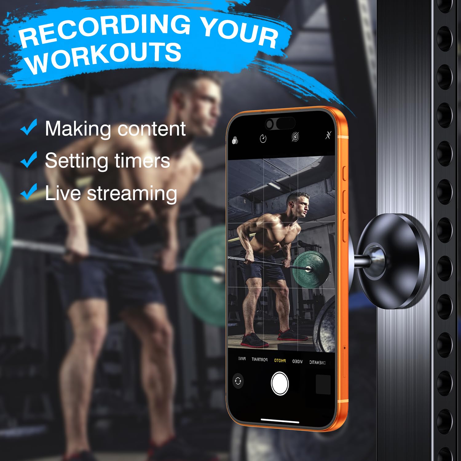 Soporte magnético para teléfono MagSafe, todo de metal: soporte magnético dual para teléfono para registro de gimnasio que se fija a la superficie de metal, soporte de teléfono de gimnasio para iPhone