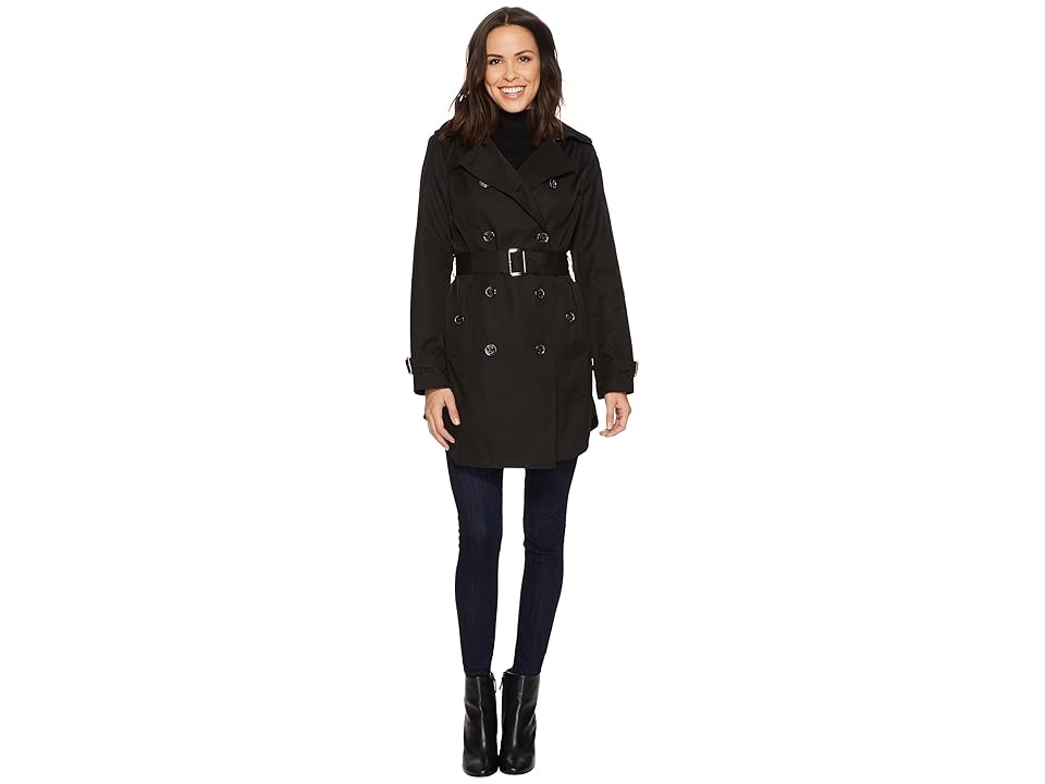 

MICHAEL Michael Kors Double Breasted Belted Trench M722579B74 (Black) Women's Coat