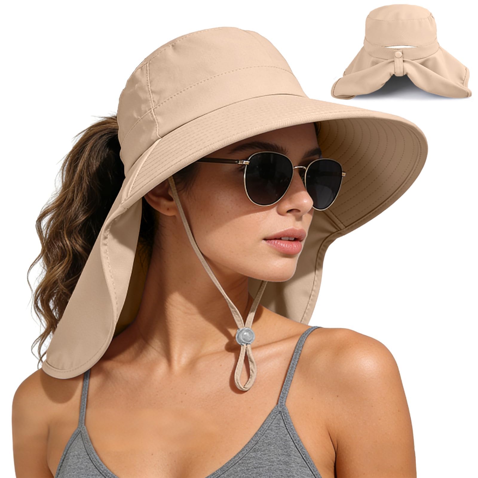 Yemlarey Sonnenhut Damen UV Schutz Sommerhut mit Nackenschutz Fischerhut Breiter Krempe für Frauen Gärtner Hut,Outdoor Hut,Safari Hut Wanderhut
