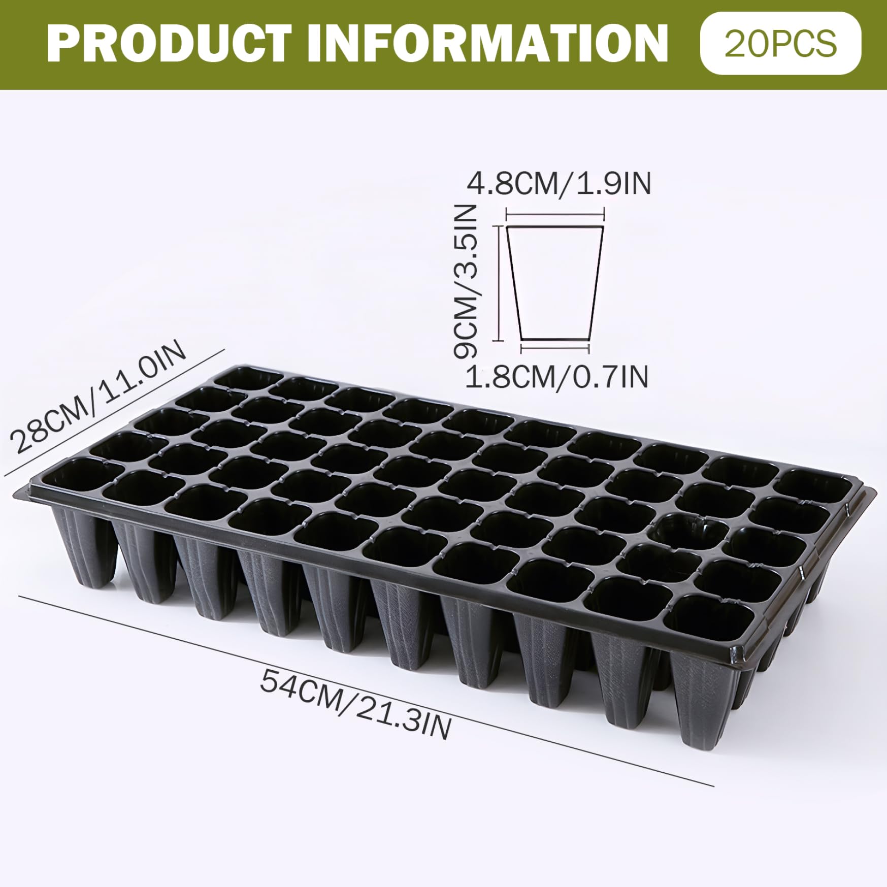 Plateaux de semences, Plateau de démarrage semences 20 pièces, Plateaux démarrage Extra Profonds à 50 cellules, récipient Germination en Plastique Robuste pour Serre, Jardin et Agriculture u