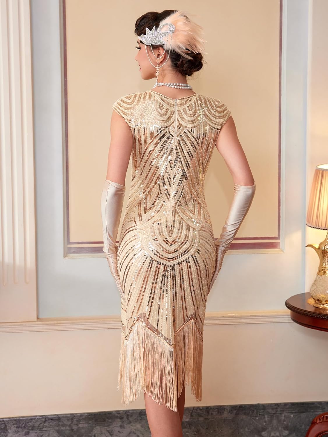 Women's Flapper Dresses 1920s Dresses for Women Great Gatsby Sequin Fringed Roaring 20s with 20s Accessories Set - Image 3