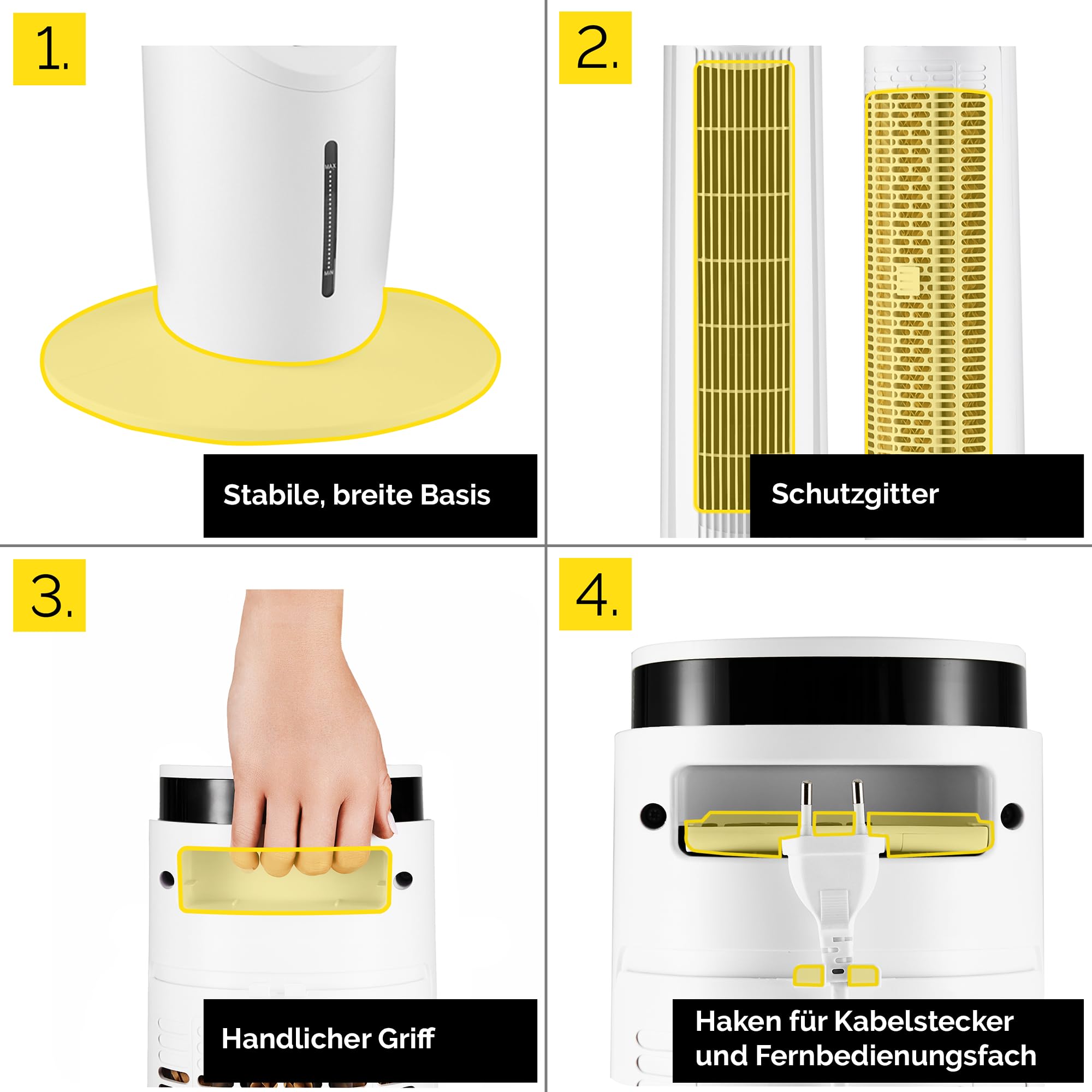 Yoer Luftkühler mit Wasserkühlung, 6-in-1 Ventilator, Luftbefeuchter, Ionisator, Luftreiniger, Aromatherapie, Mobile Klimageräte Air Cooler 3L, 1638 m³/h Luftstrom, 60 W, Weiß, Cascado TFC06W