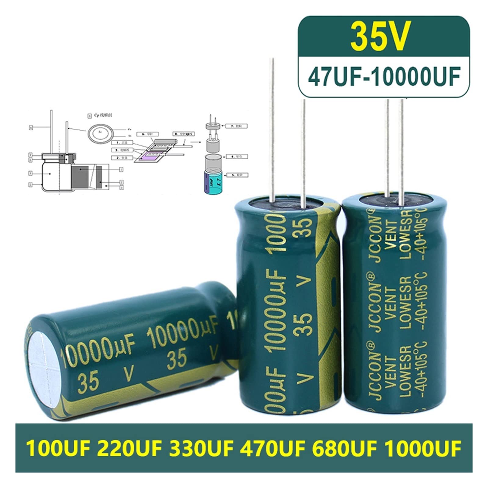 Condensatore elettrolico in alluminio Panasonic, serie FC-A, 3300 uF