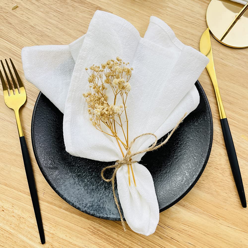 Cotton Dinner Napkins Set of 12,17x17 Inches Napkins Cloth Washable 100% Cotton Linen Dinner Table Napkins for Family Events, Parties, Weddings Decoration(White)