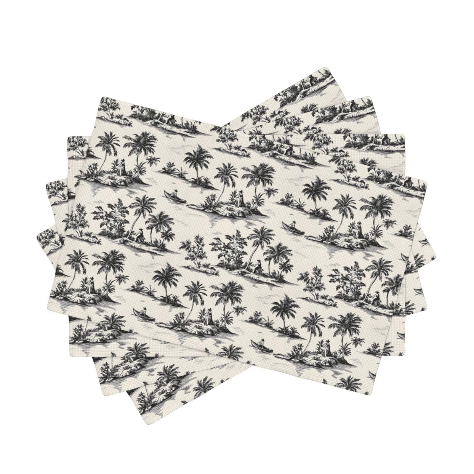 Set de table cuisine lavable lot de 4 en faux lin motifs hawaïens 30x45cm