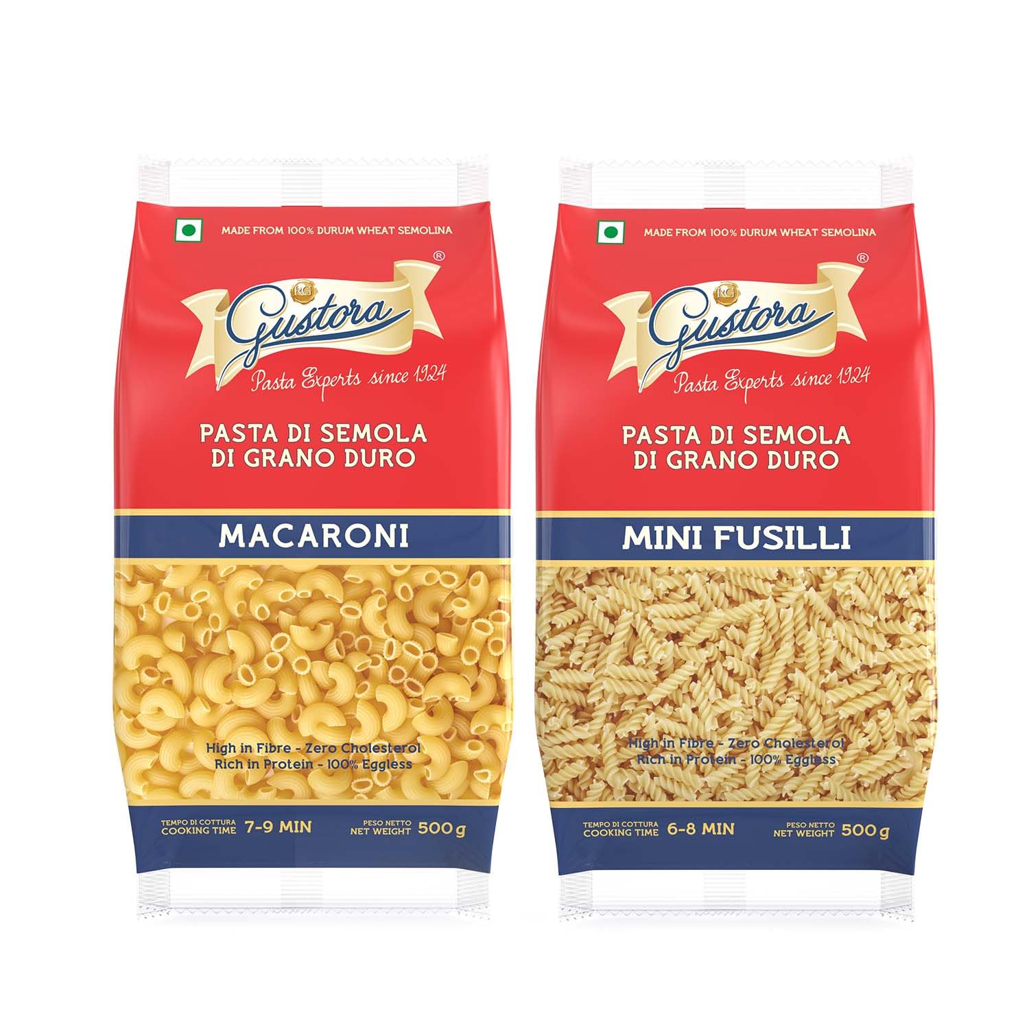 Gustora Healthy Macaroni & Mini Fusilli Pasta Combo Made Of Durum Wheat Semolina I Rich In Protein & Fibre I Zero Cholesterol I Vegetarian I No Trans - Fat I Cooking Time 10 Min - (500 Gm X 2)-image-7